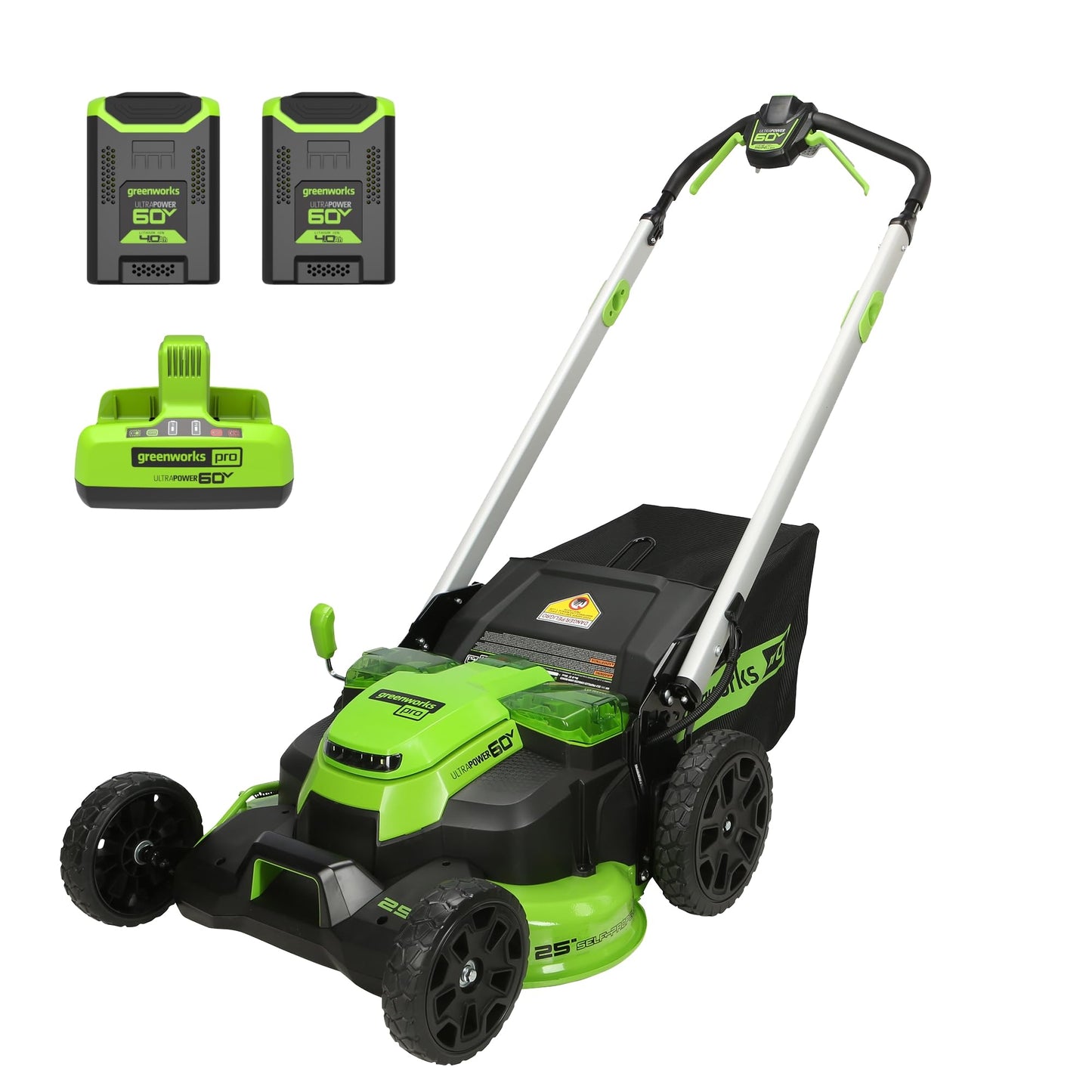 60V 25" Cordless Lawn Mower, Brushless Self-Propelled Electric Mower with 2x4.0Ah Batteries & Dual-Port Charger, 80-Min Runtime for Large Yards (Up to 1 Acre), Quiet Mower for Homeowners