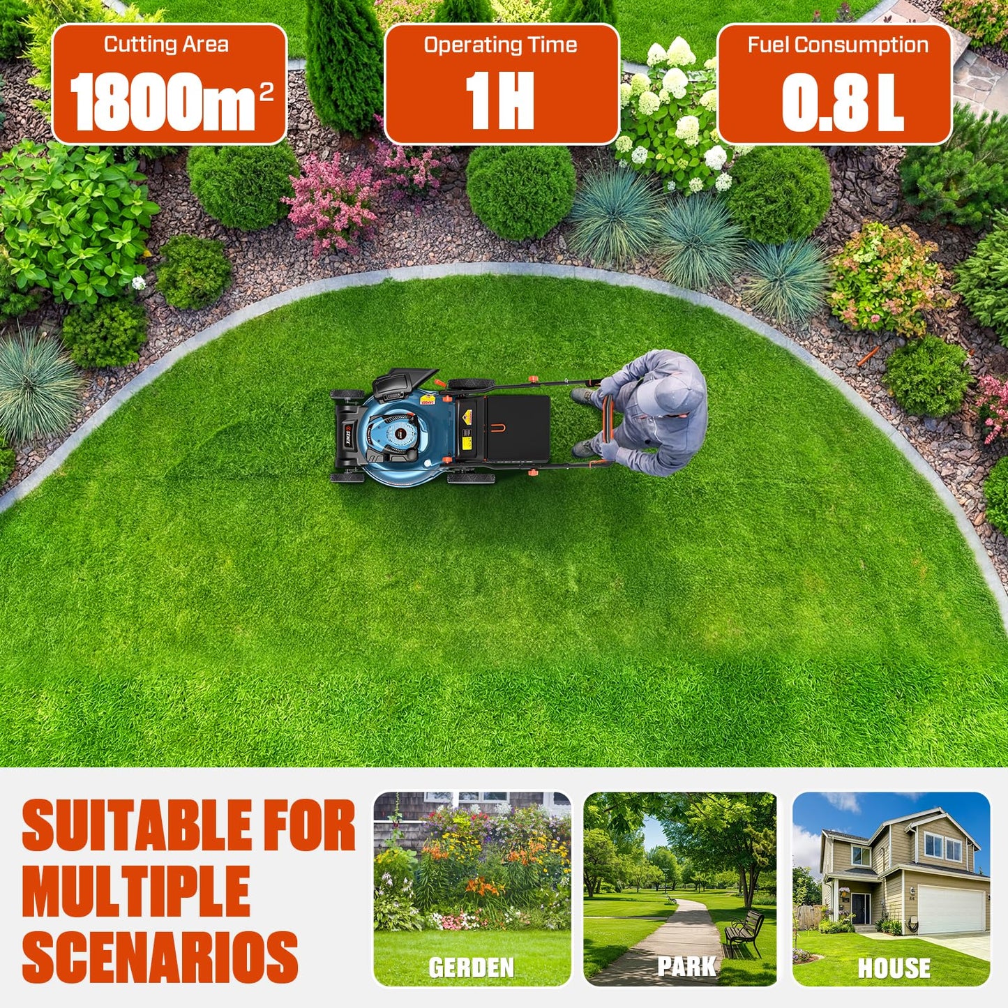 Gas Lawn Mower, 22" Self Propelled Gas Powered Lawnmower with 170cc OHV 4-Cycle Engine, 3-in-1 Walk-Behind Push Lawn Mower, 6-Position Height Adjustment