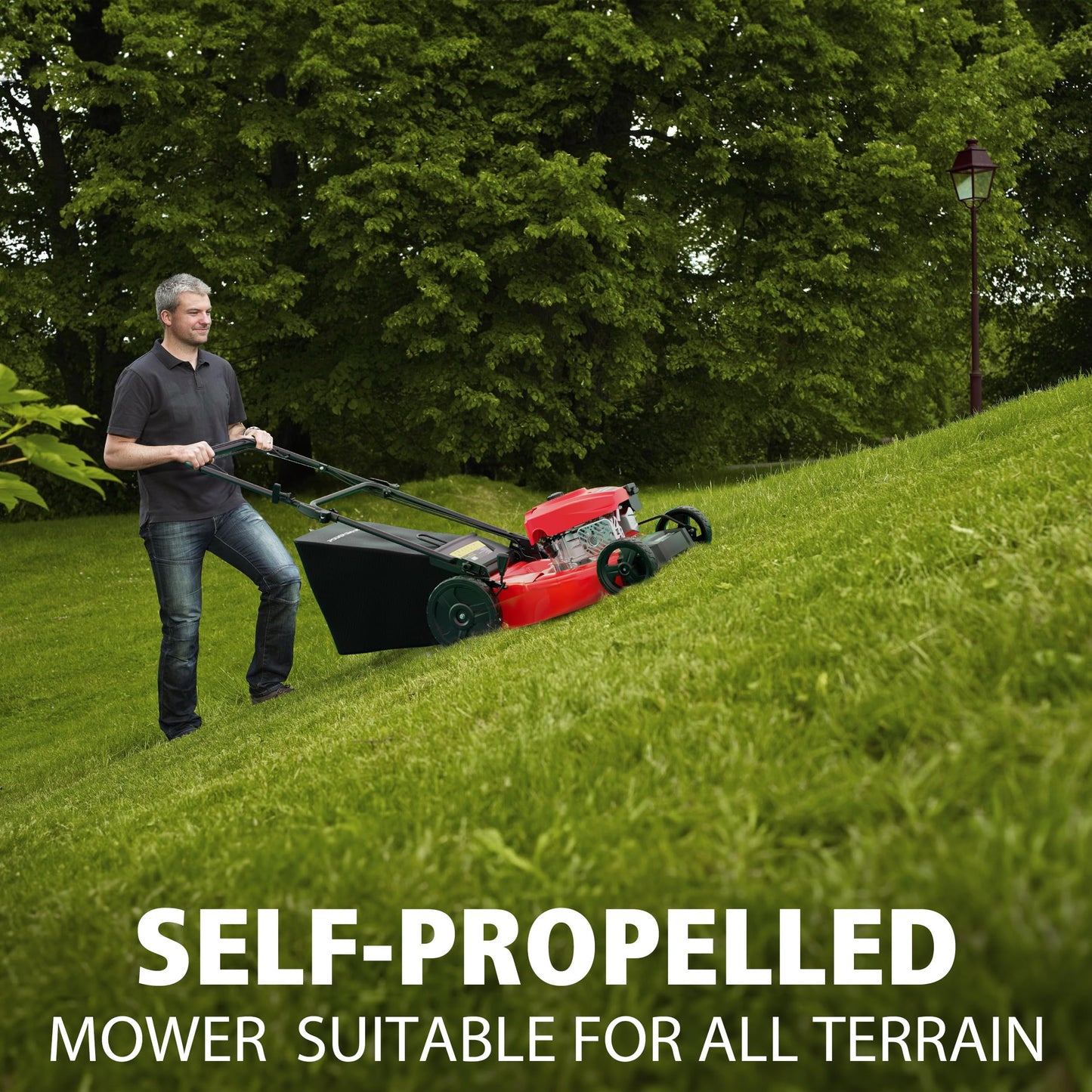 21" Self-Propelled Gas Lawn Mower | 170cc OHV Engine | Rear-Wheel Drive for Slopes | 3-in-1 Bag, Mulch & Discharge | 6 Cutting Heights | Durable Steel Deck| Rear-Wheel Drive | Medium Yard